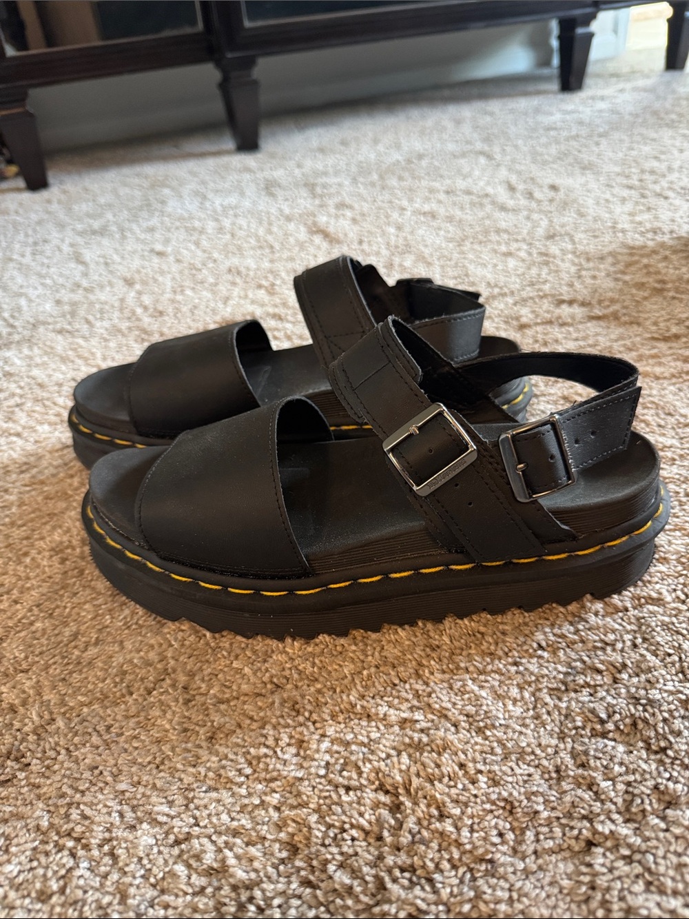 Dr. Martens Black Platform Sandals with Yellow Stitching, Size 10 LIKE NEW!